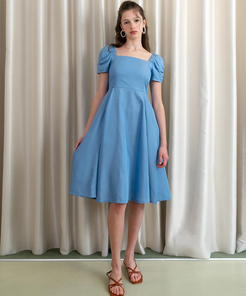 Retour Deux Vingt Square Neckline A-Line Dress (Light Denim)