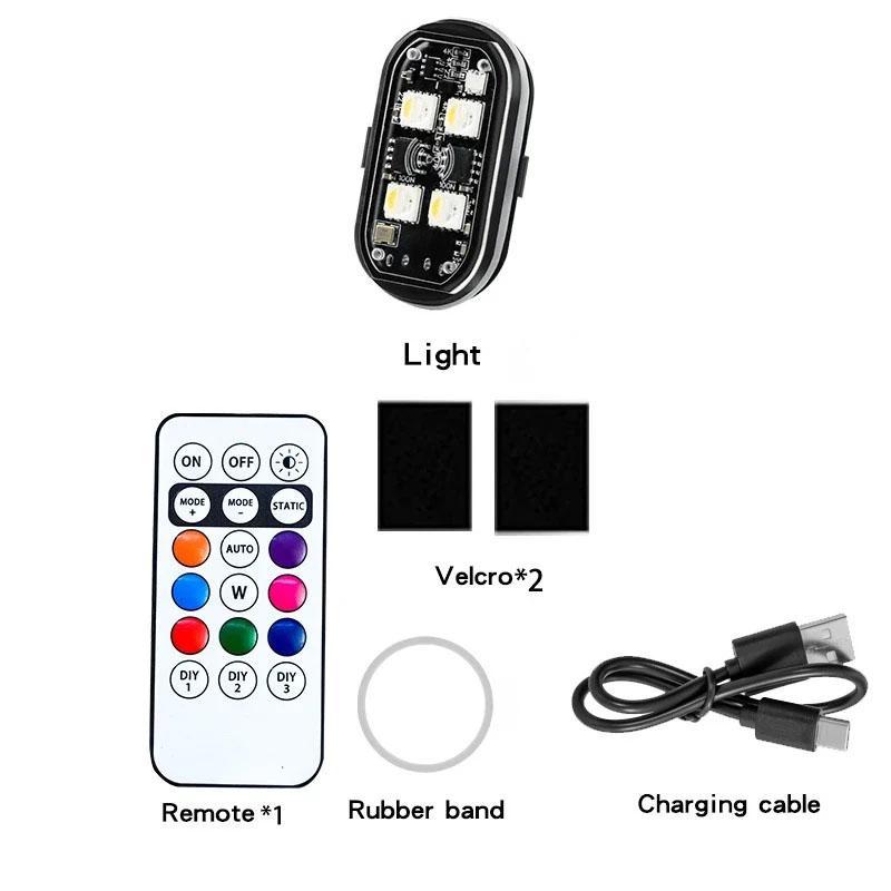 1/4/8pcs Wireless LED Strobe Lights with Remote Control RGB Motorcycle Anti-collision Warn Light Car LED Flashing Signal Lamp