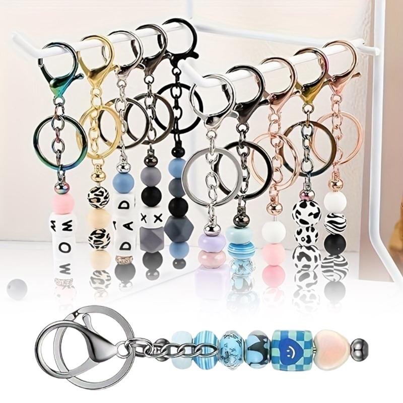 Beadable Keychain Set with Blank Keyring Strips Keychain Craft Making Beads for Handicraft Pendant Handmade Accessories