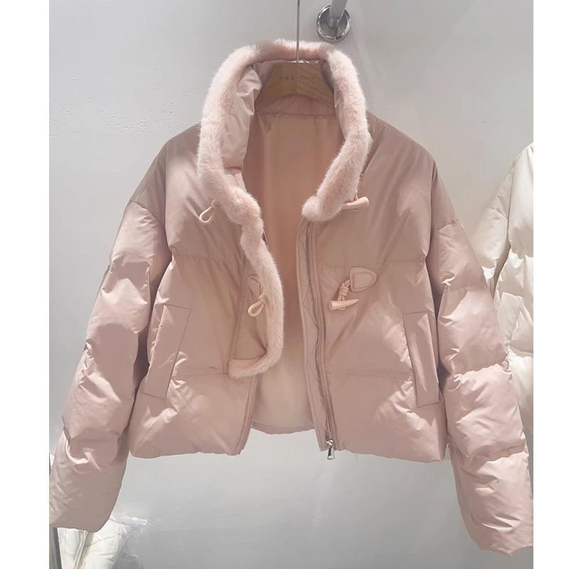 European High-end Mink Fur Spliced Stand Up Collar Down Jacket for Women, Niche Design, Horn Buckle Thickened Jacket