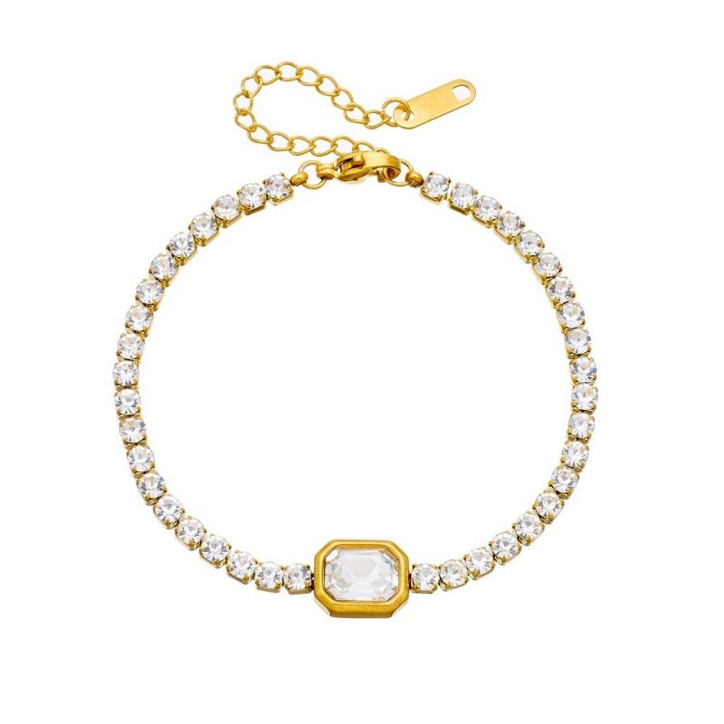 Gold Plated Emerald Cubic Zirconia Tennis Chain Bracelet
