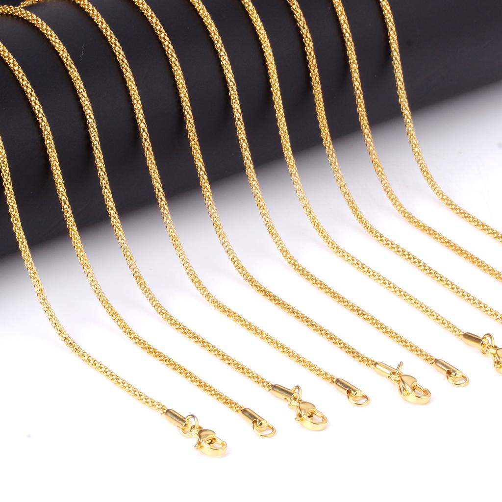 Plain Chain Necklace 2mm with Chain Corn Chain Fashion Thick Chain Stainless Steel Plated 18K Gold Necklace