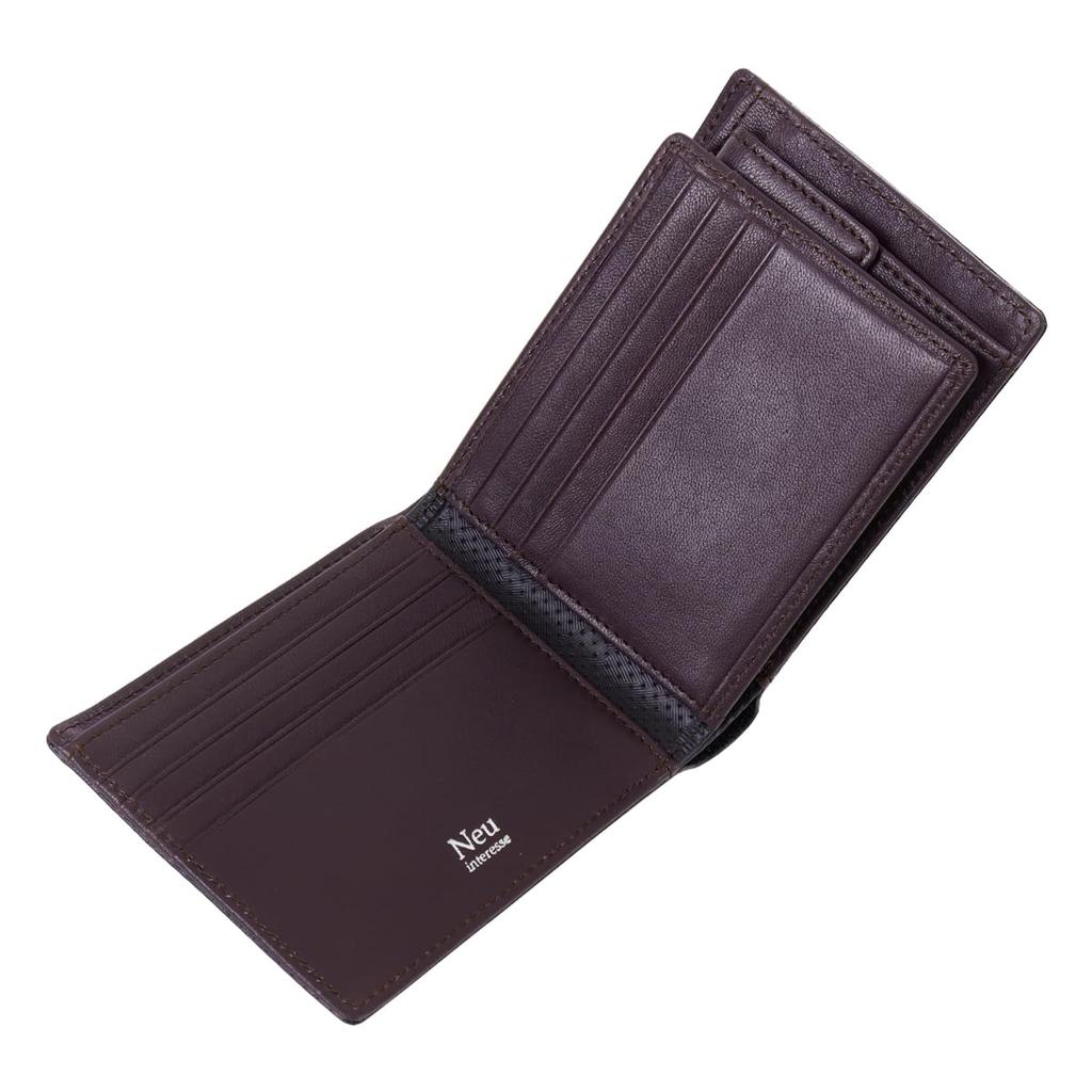 Neu Interesse Bifold Wallet, Wickeln 3172, with Bill Compartment, Cowhide and Sheepskin Leather, Men's [06] Black X Green
