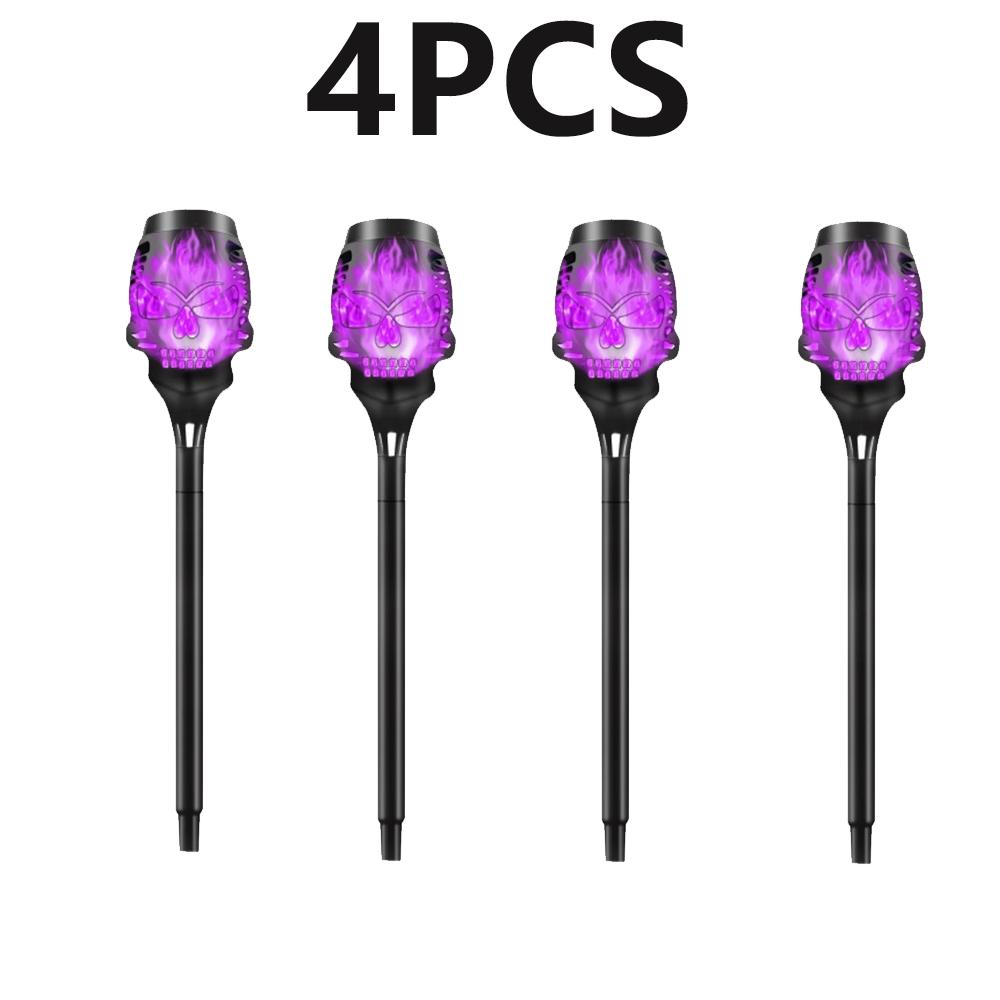 

4pcs Skull-Shaped Solar-Powered Night Light Flame Torch Light Waterproof Garden Outdoor Lawn Decoration Lamp Halloween LED Lamps фиолетовый