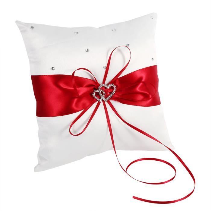 Coussin d'alliances - HEN - Rouge - Tissu polyester et satin - Diamants artificiels