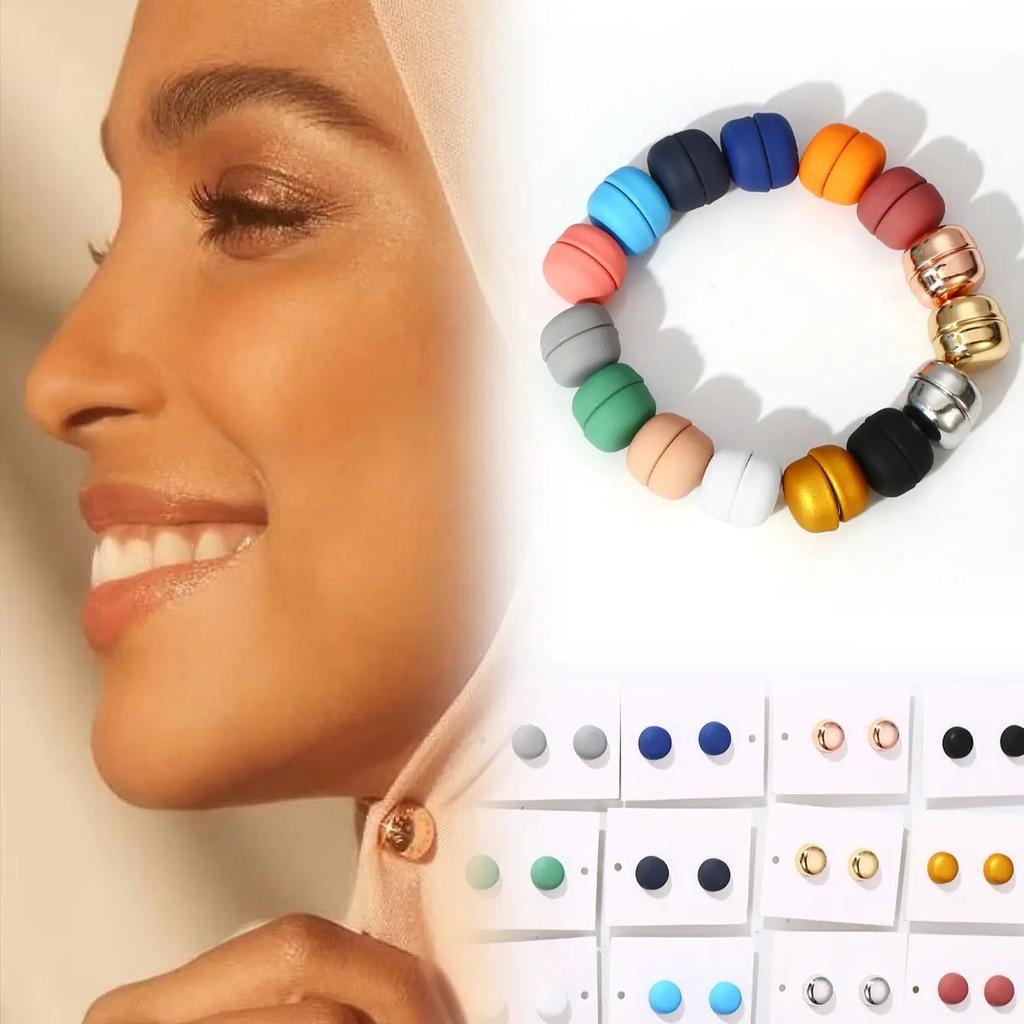 Fashion Matte Silk Scarf Hijab Magnetic Brooch Hijab Round Clip For Women Shawl Muslim Strong Magnetic Button Turban Accessories