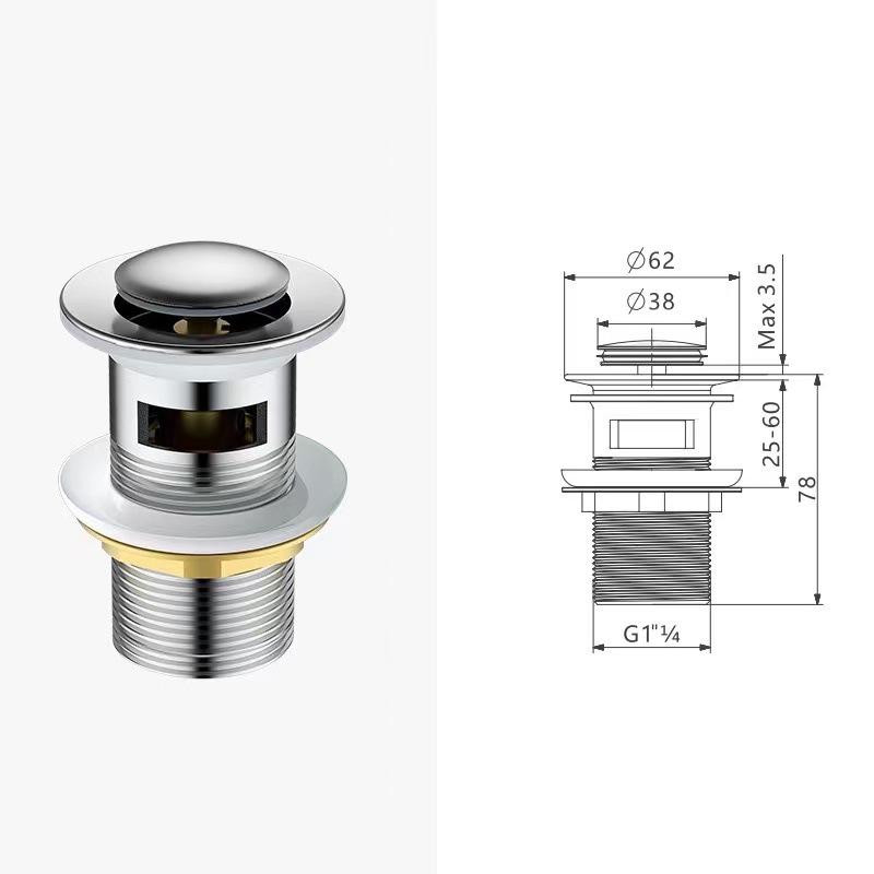 1pcs Copper bouncing drain, copper core and copper cap, large-displacement bathroom bouncing press washbasin drain, anti-odor