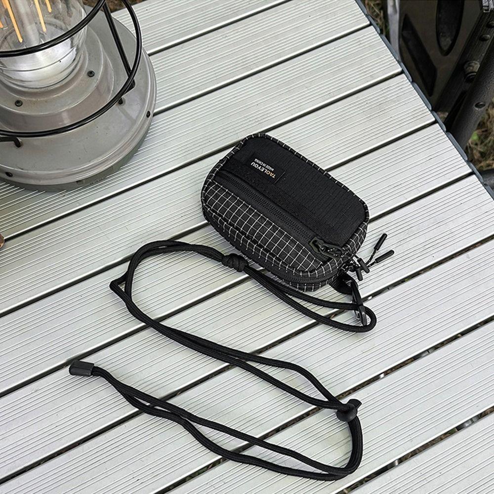 Lightweight Grid Fabric Storage Bag Zipper Closure Card Holder Bag  Outdoor Hiking
