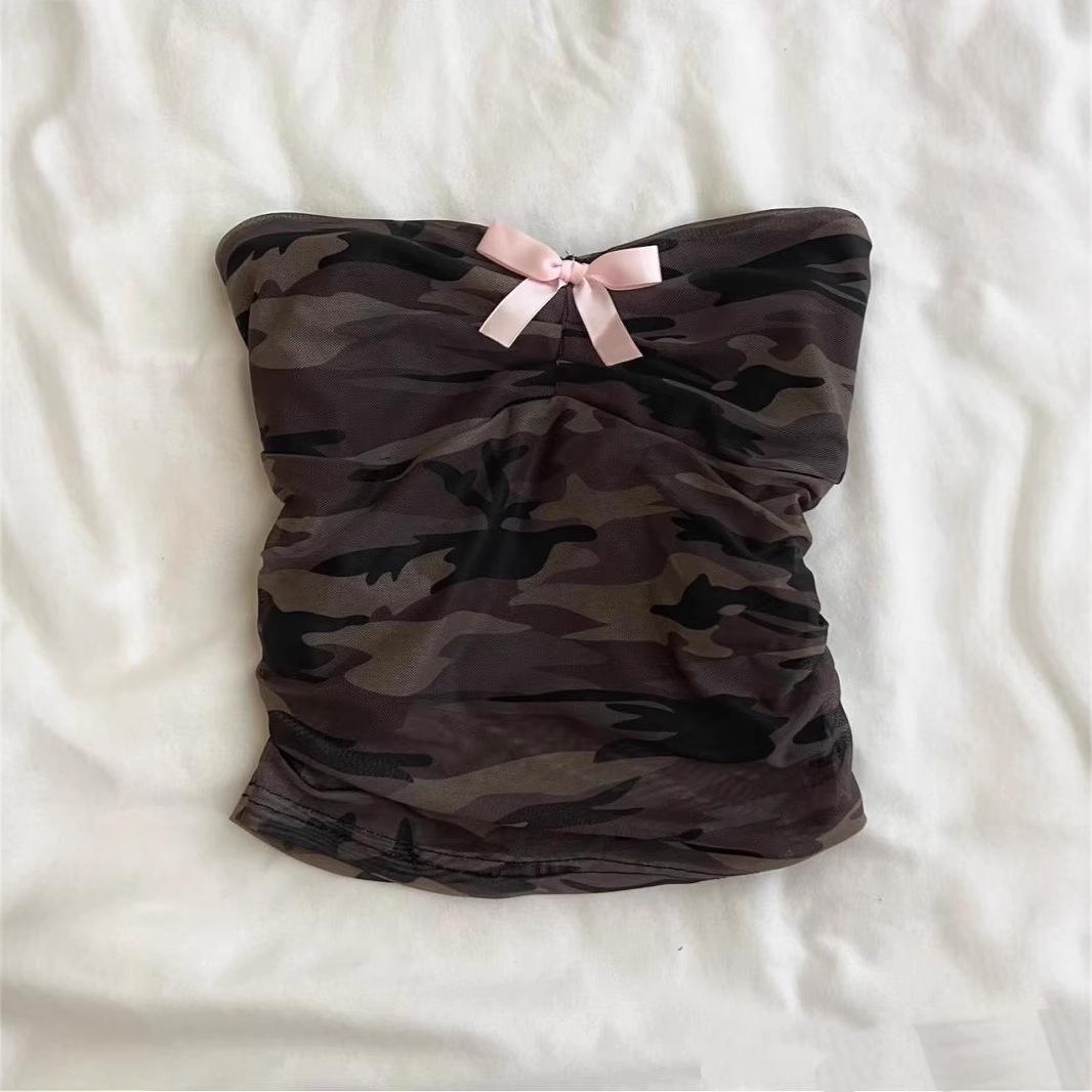 

Women s Y2K Retro Camo Bandeau Tank Top L