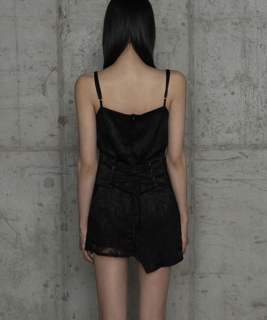 ETRE AU SOMMET Double Layer Lace Back Corset Slip (Black)
