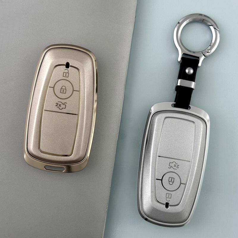 34-Key Ford Mondeo Aluminum Alloy Car Key Cover with Buckle Edge - Compatible with Taurus & Mustang Metal Style.