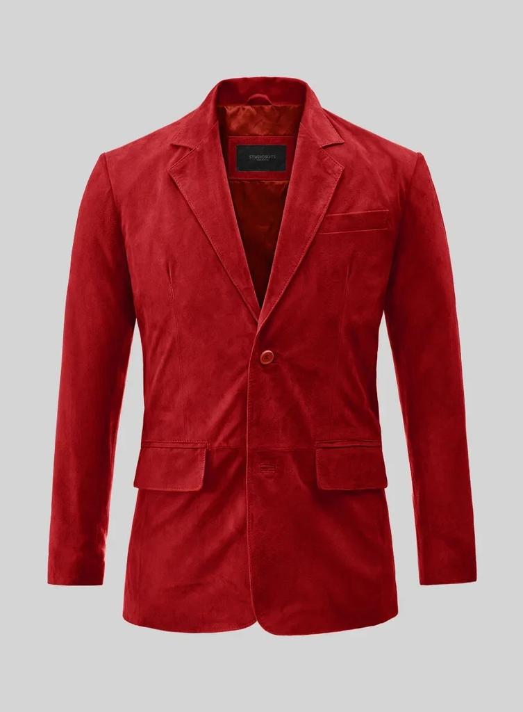 Stylish Formal Wedding Men's Blazer Suede Red Handmade Genuine Leather Lambskin