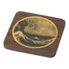 Yamaco Brass Ukiyo-e Coaster with Wooden Base Square Walnut 9x9x0.7cm