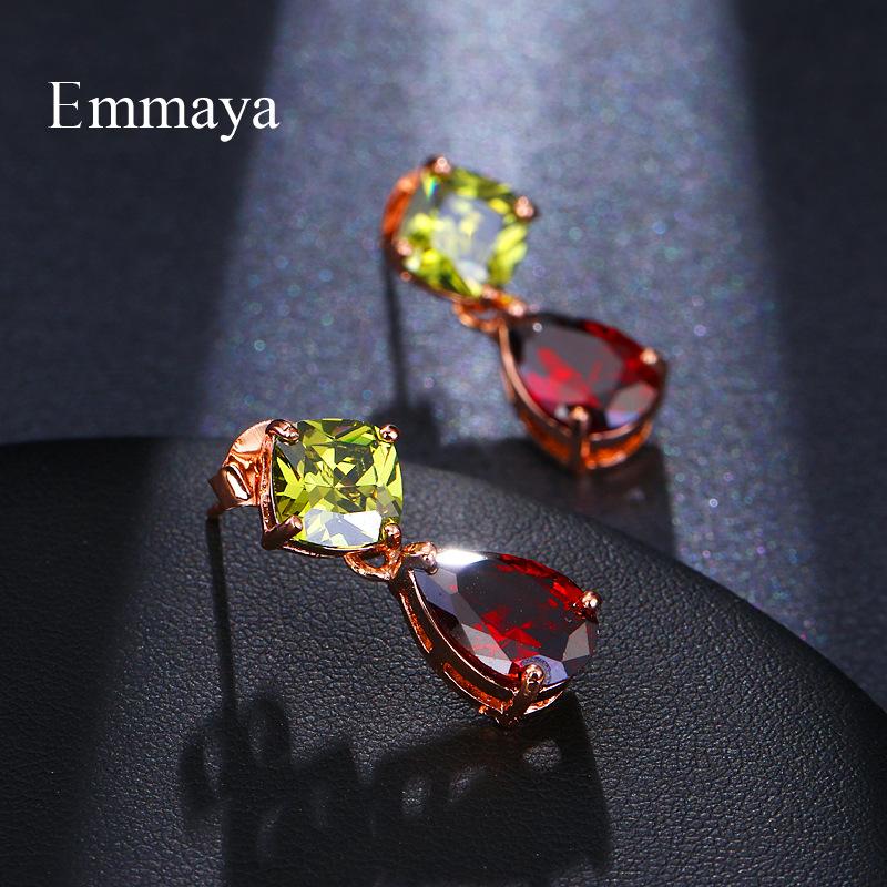 Colorful Cubic Zirconia Long Drop Earrings, Luxury Geometric Crystal Earrings, Elegant Evening Party Jewelry Gift