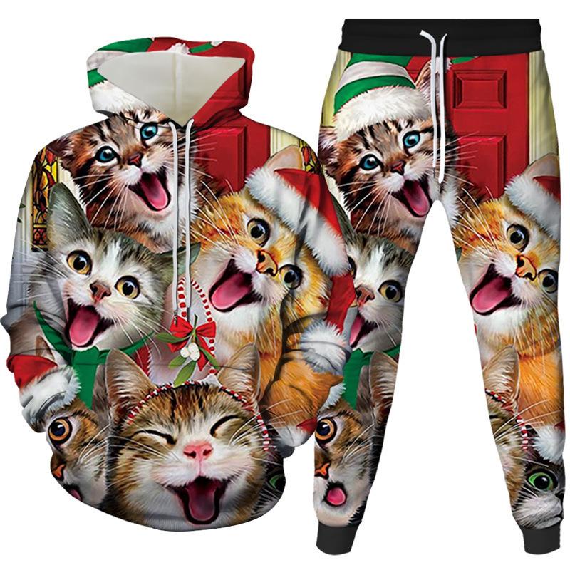 

Рождественский Санта-Клаус 3D мультяшный принт спортивный костюм комплект для мужчин и женщин толстовки с капюшоном + брюки комплект из 2 предметов модная спортивная одежда для детей пуловер одежда 3XL