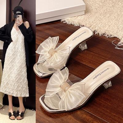 Schleife Sommer mit transparentem Feenwind sexy 2025 neu Kristall High Heel transparent coole Slipper Oberbekleidung Damen