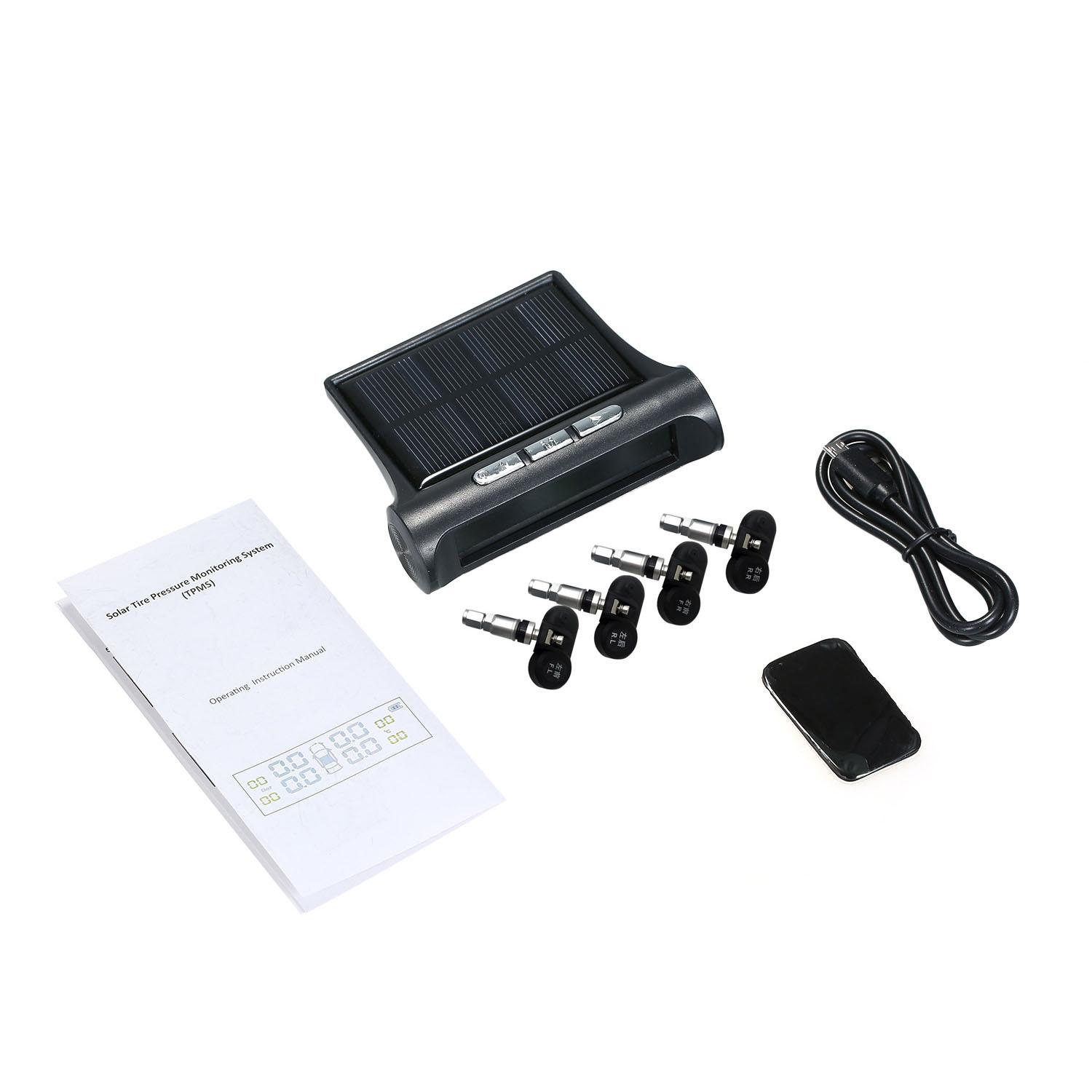 TPMS Bandenspanningscontrolesysteem Zonne-energie Draadloos Autoalarmsysteem LCD-scherm met 4 Interne Sensoren (Zonne-energie_Intern TPMS) kopen vanaf een prijs van 24
