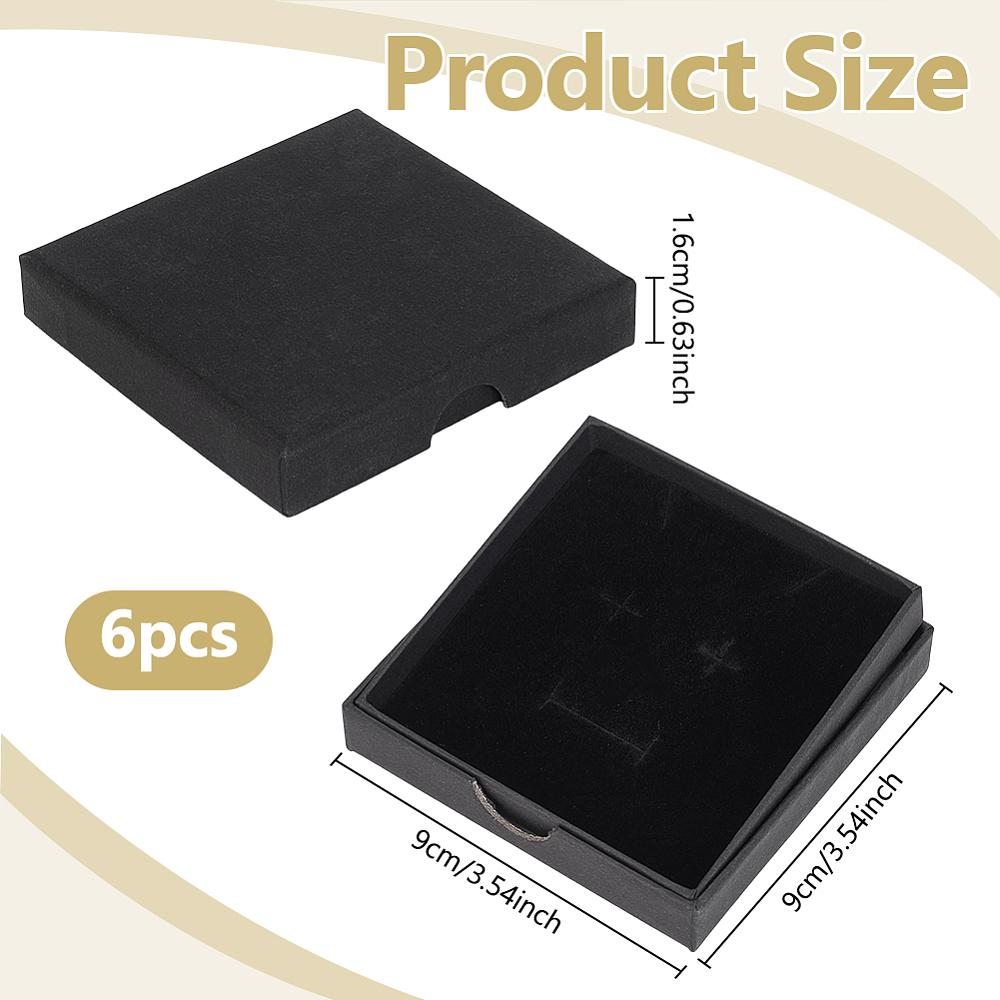 6Pcs Paper Jewelry Set Gift Packing Boxes with Sponge Inside for Earrings Necklaces Square Black 9x9x1.6cm
