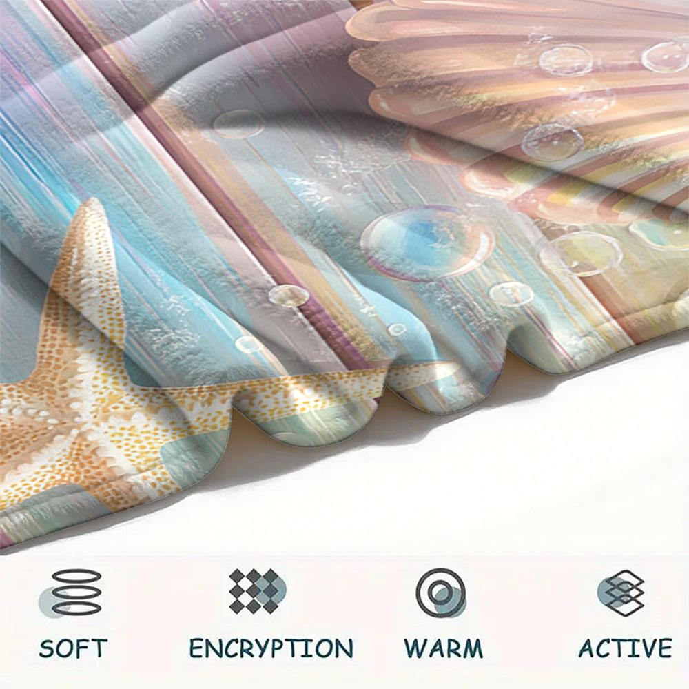 Starfish Shell Print Flannel Blanket, High quality Comfortable for All Seasons, Home Decor, Warmth and Comfort, Perfect for Christmas Gifts