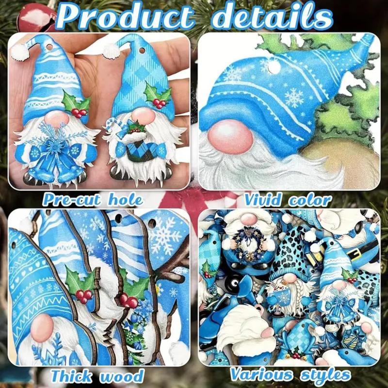 12/24pcs Wooden Christmas and Winter Blue Dwarf Decorations - Perfect for Christmas and Outdoor Holiday Parties