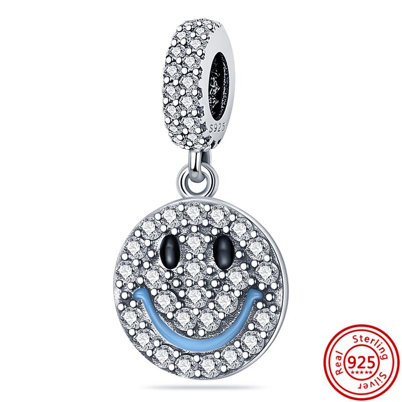 

100% стерлингового серебра 925 пробы, голубые глаза, улыбка, Дельфин, Краб, Корона, кулон, блестящие бусины, подходят оригинальные подвески, браслет, ювелирные изделия своими руками