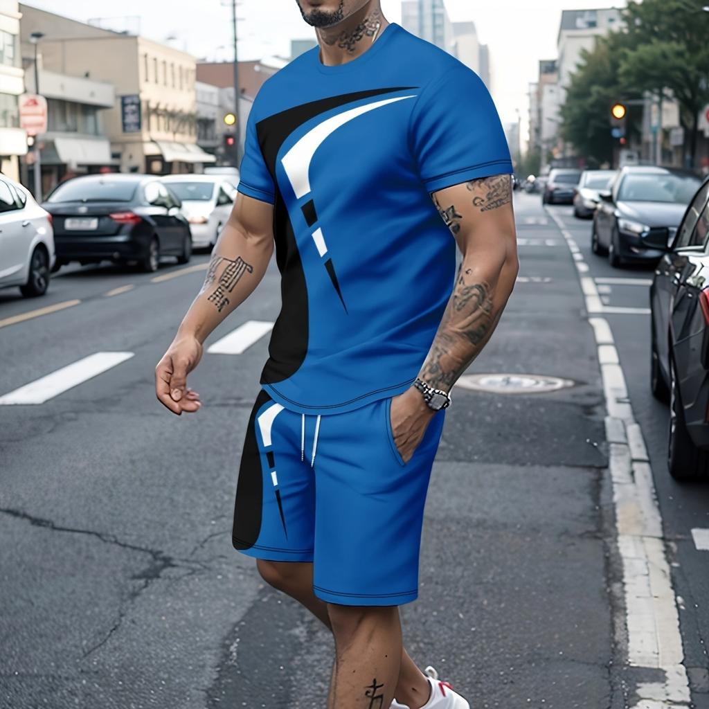 2-piece stylish casual and comfortable men's set with short sleeves and shorts, trendy summer sportswear