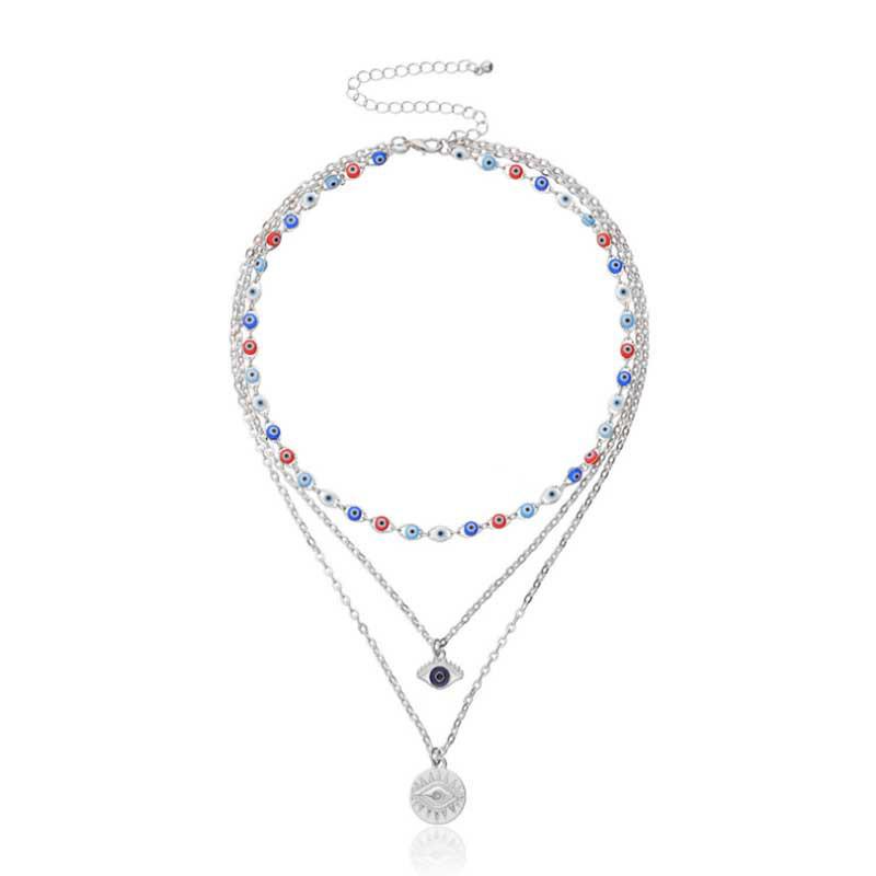 

Многослойное ожерелье от сглаза на ключице - европейский и американский хип-хоп стиль серебряный