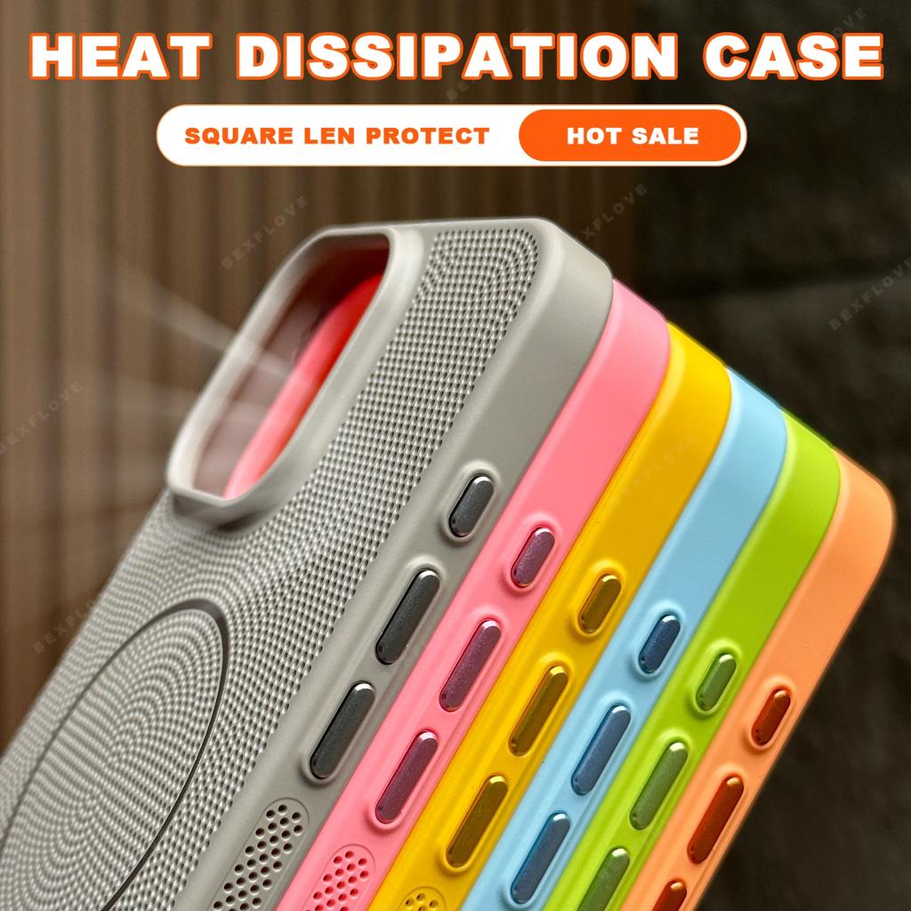 Cute Magnetic Heat Dissipation Phone Case for iPhone 14 15 16 Plus 11 12 13 16 Pro Max Matte Magsafe Charging Shockproof Cover