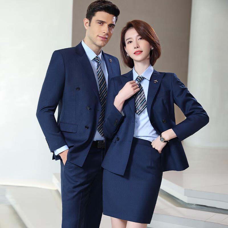 Tluoman Unisex Sapphire Blue Wool Double-Breasted Suit Set