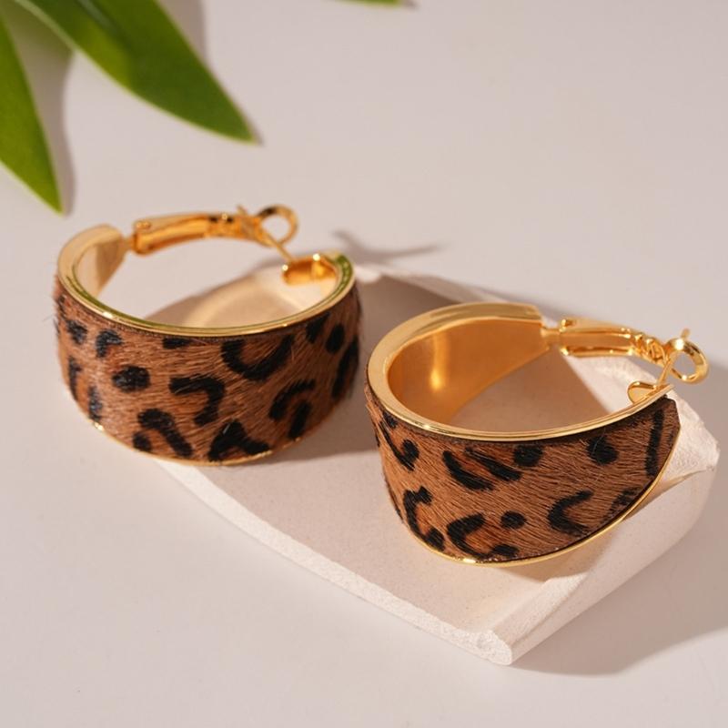 Oversized Retro Leopard Pattern Circular Earrings Artistic Geometric Ear Accessories Statement Jewelry Gift For Her