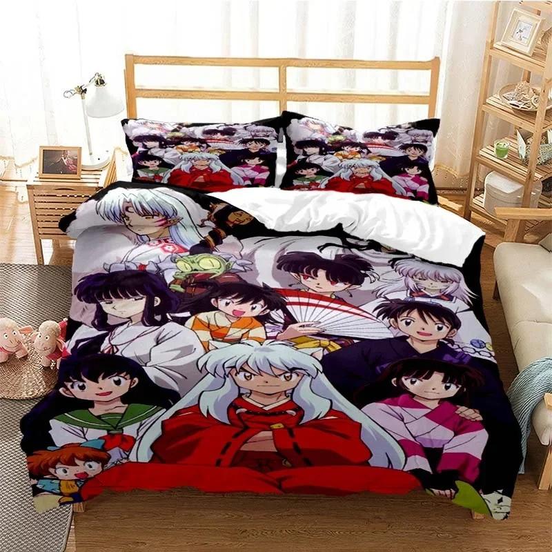 3D Tisk Anime Inuyasha Ložní souprava, Povlak na přikrývku Přikrývka Ložní souprava Prošívaná přikrývka Povlak na polštář, Velikost King Queen Twin Pro chlapce Dívky Dospělé