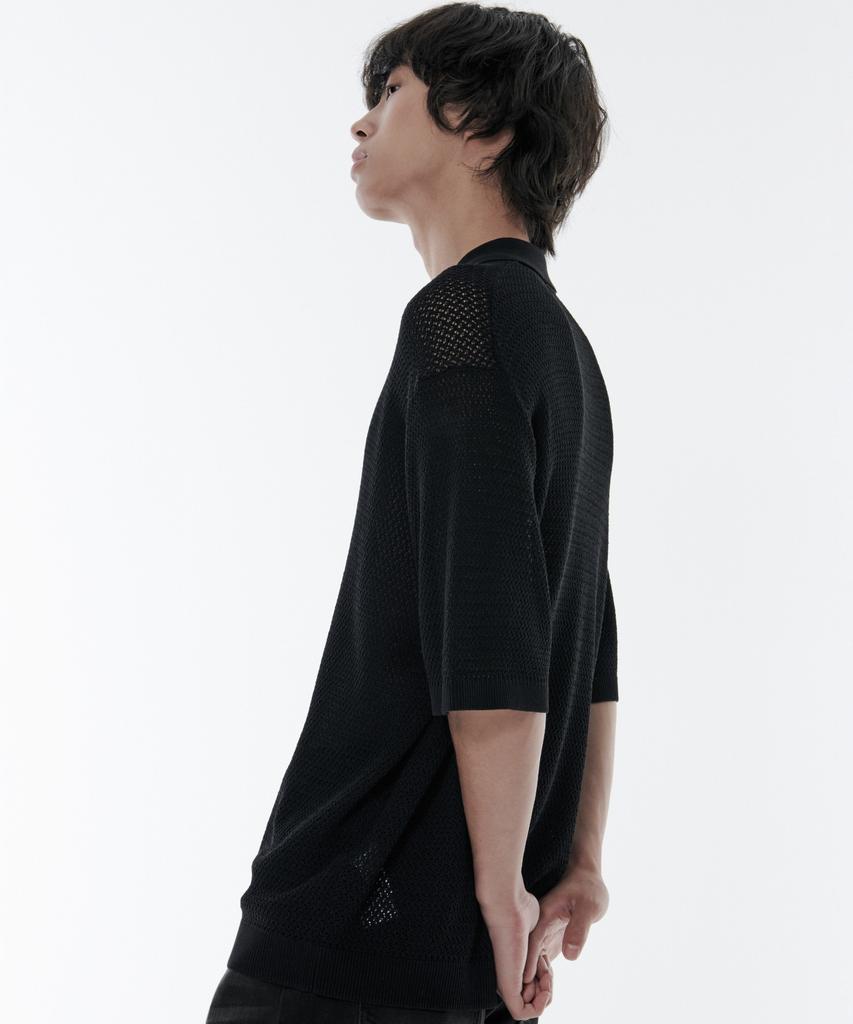 Musinsa Standard Crochet Collared Short Sleeve Cardigan [Black]