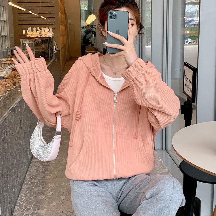 Hooded Cardigan Jacket Women's New Autumn Korean Version Sports Loose Leisure Thin Zipper Sweater Women