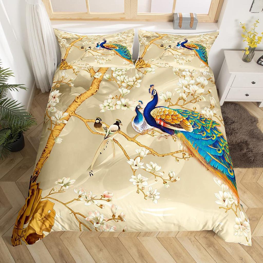 Peacock Couple Three-Piece Quilt Cover Digital Printing Bedding Set Four Seasons Bed Cover