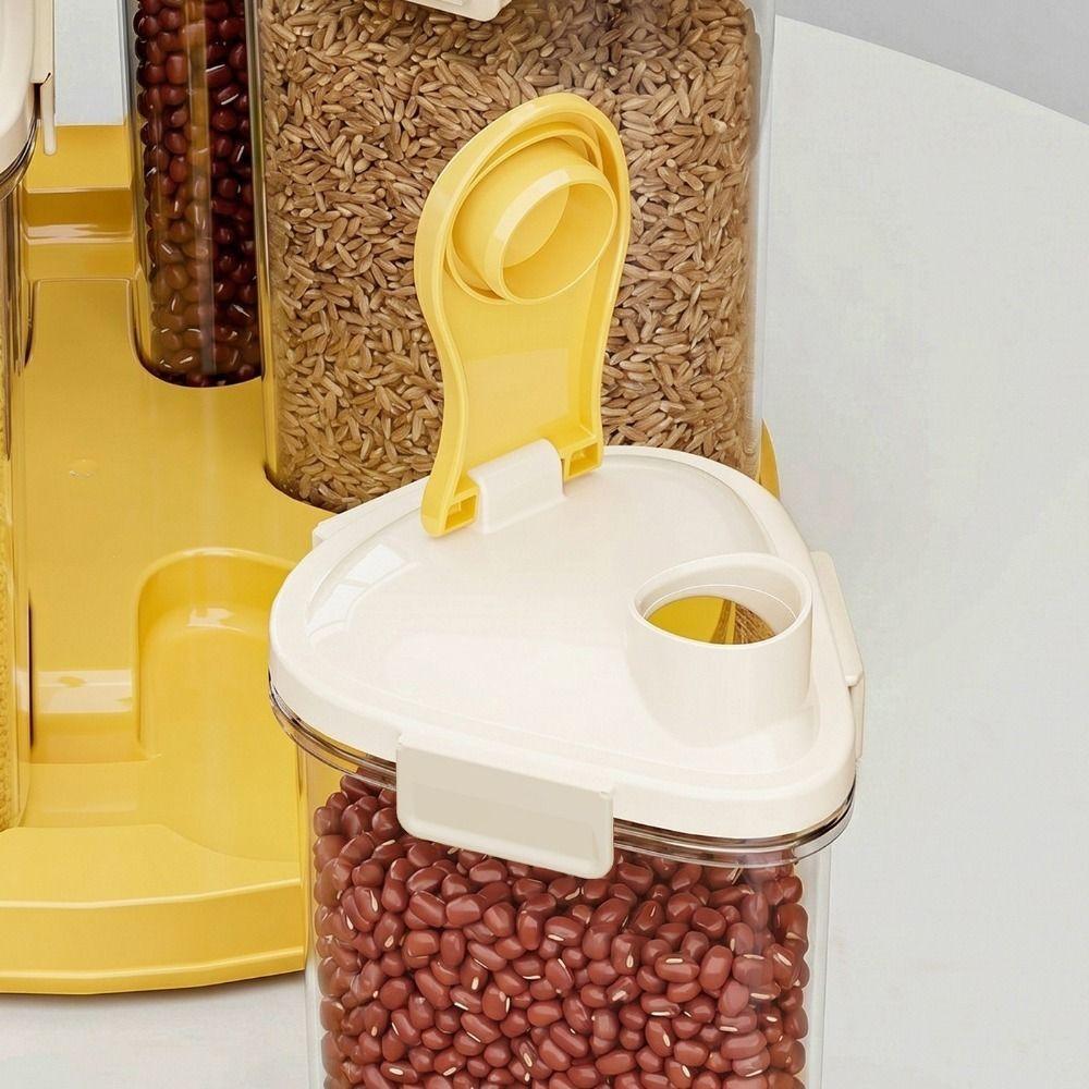 Sealed 6 Grids Grain Storage Box Food Grade Rotating Rice Container Grain Dispenser  Kitchen Use