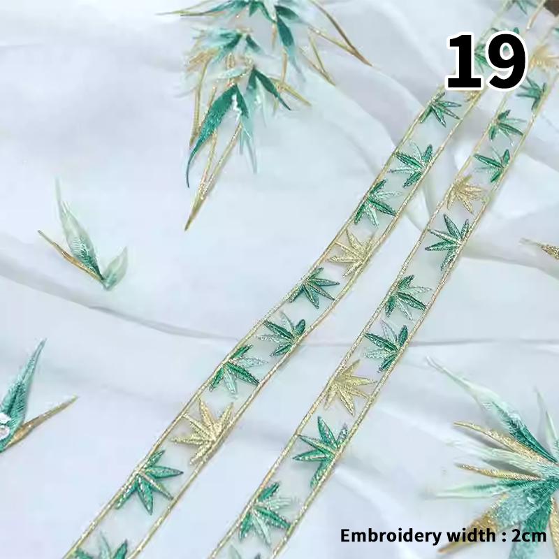 

2 шт. 50 см золотые нити кружевная лента органза китайский старинный стиль бамбуковая вышивка кружевная отделка для DIY ханьфу платье декольте 50cm