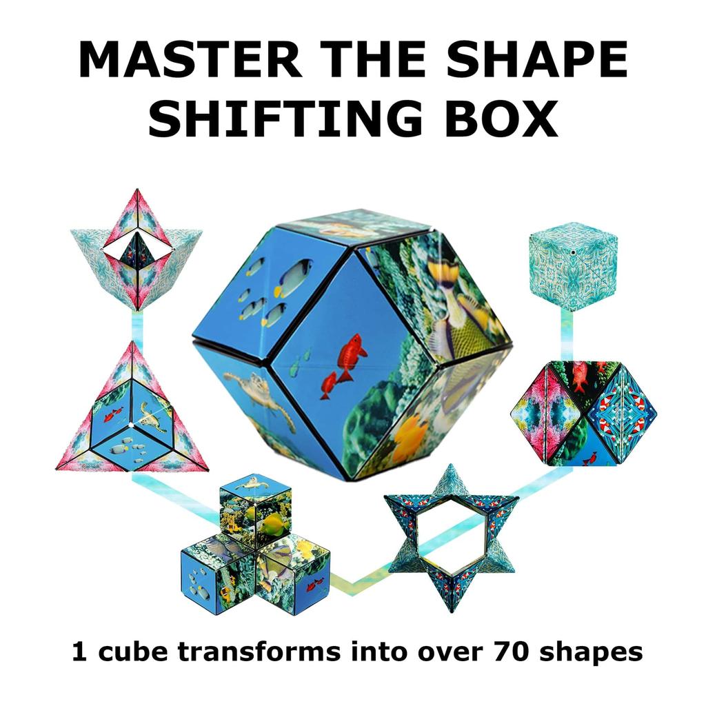 SHASHIBO Shapeshift Box - Award-Winning Patented Fidget Cube with 36 Rare Earth Magnets - Transforms into Over 70 Shapes (Undersea - Explorer Series)