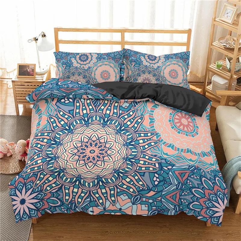 Bohemian Mandala Duvet Cover Set Hippie Twin Full Queen King Bedding Set Polyester Ethnic Floral Quilt Cover with 2 Pillowcase