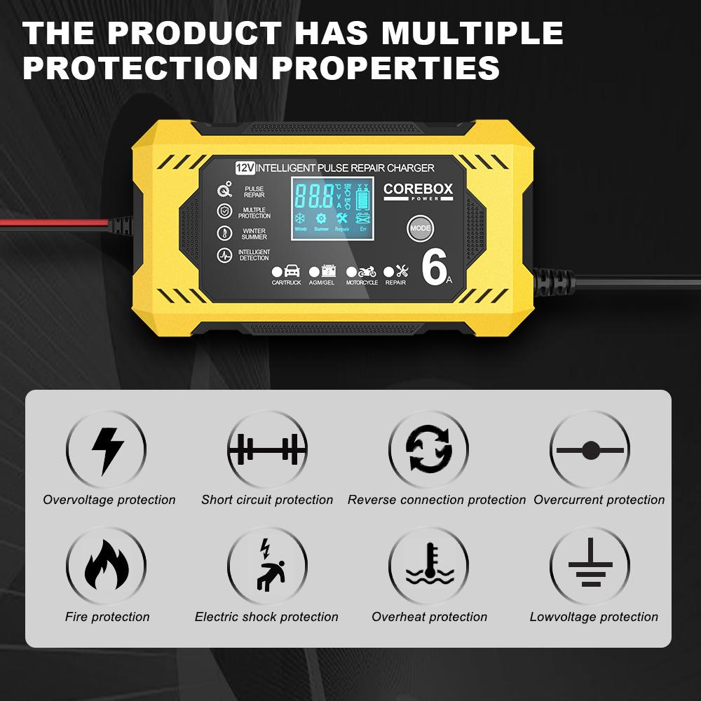 6A 12V Automotive Battery Charger Car and Motorcycle Battery Charging Devices Intelligent Maintenance of Lead Acid Battery