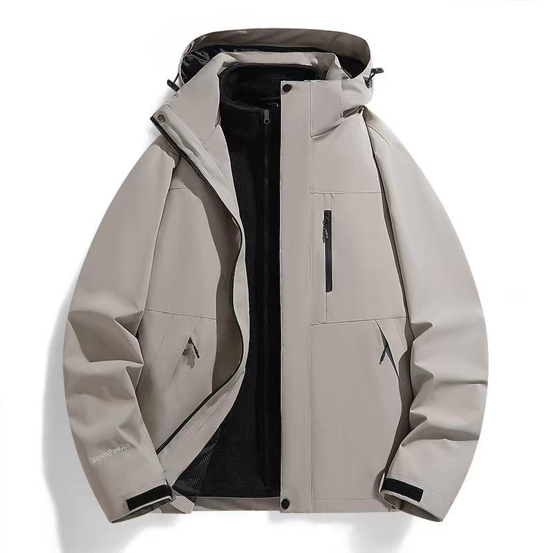 Men's Custom Logo Waterproof 3-in-1 Outdoor Jacket Set with Fleece Lining, Autumn/Winter Workwear, Women's Group Printed Version Available