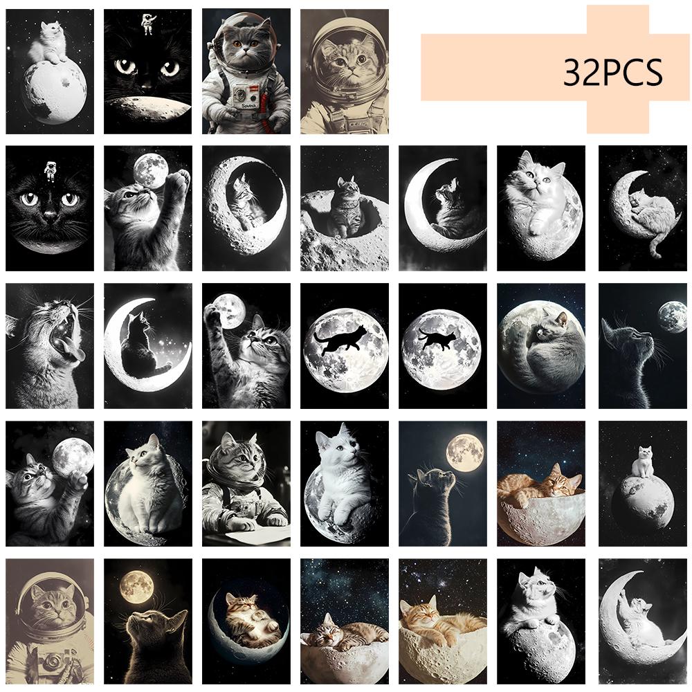 

32 шт., Космические коты, открытки, поздравительные открытки, открытки для DIY, украшения, подходят для коллекции и в подарок чистый