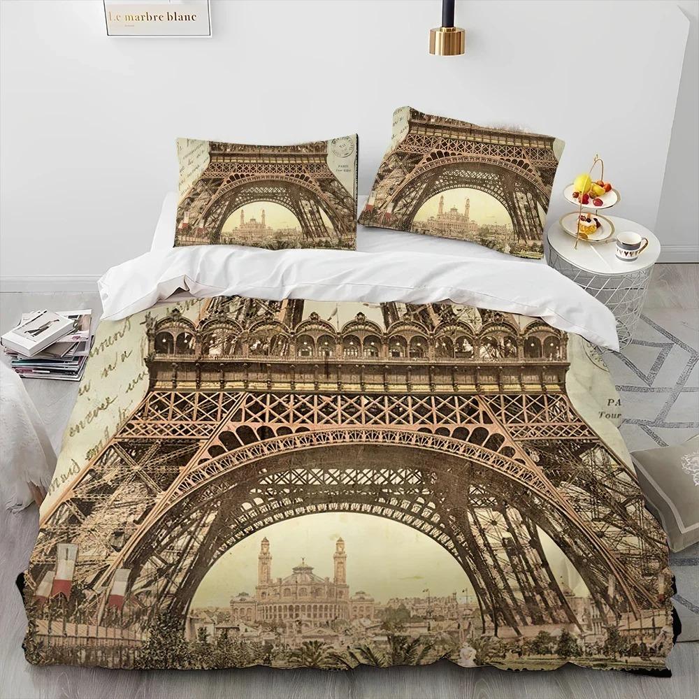 France Paris Eiffel Tower Romantic Comforter Bedding CollectionDuvet Cover Bed Collection Quilt Cover PillowcaseKing Queen Size Bedding Collection