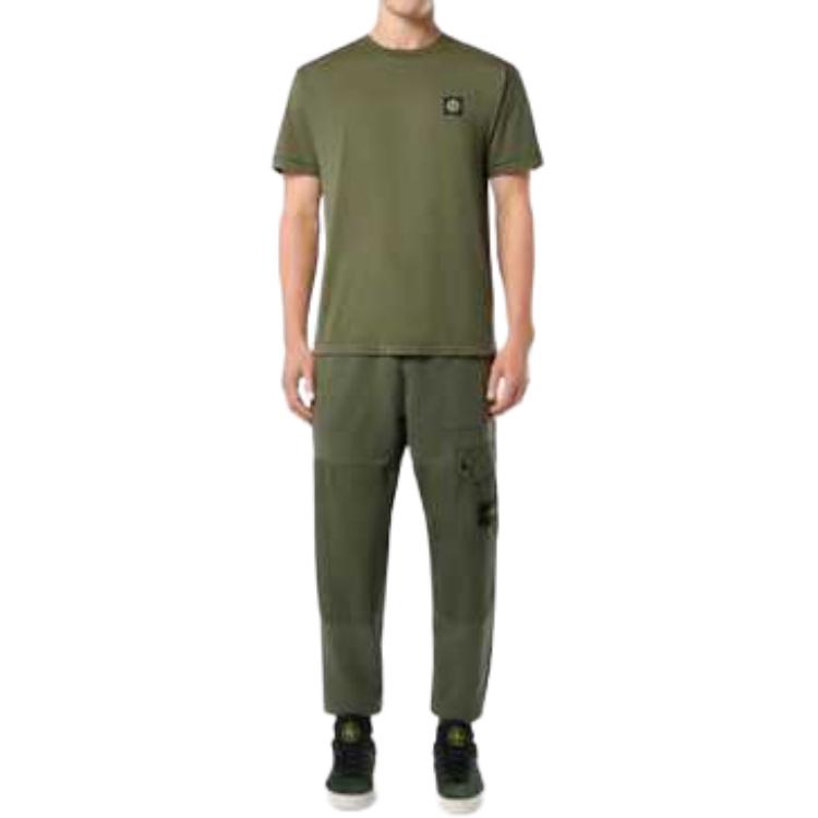 Stone Island Logo Elastic High Waist Loose Casual Pants Men bottoms Military-Green 811564020-V0059