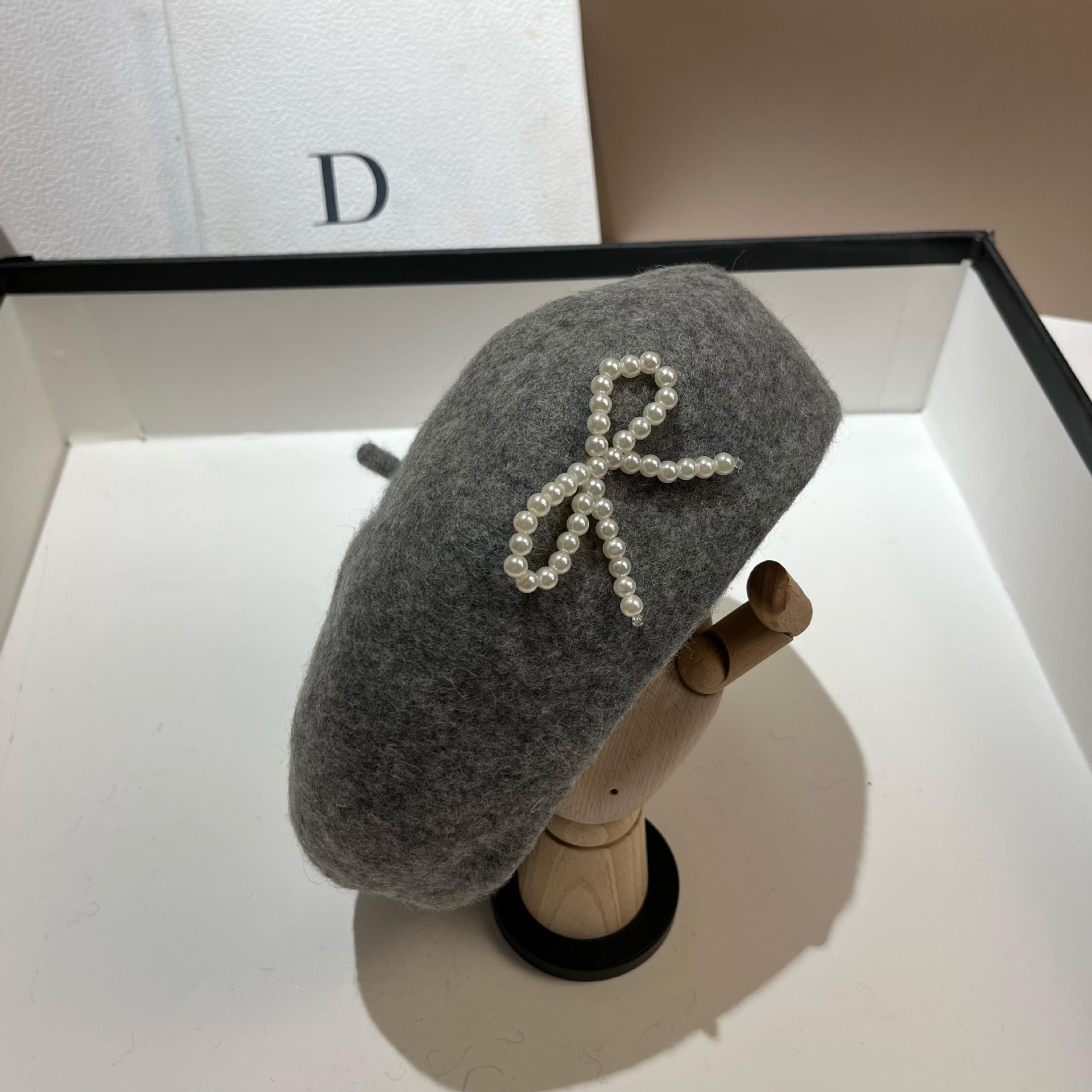 Французский сладкий жемчужный бант Шерстяной берет Женская мягкая и универсальная восьмиугольная шляпа художника Adjustable