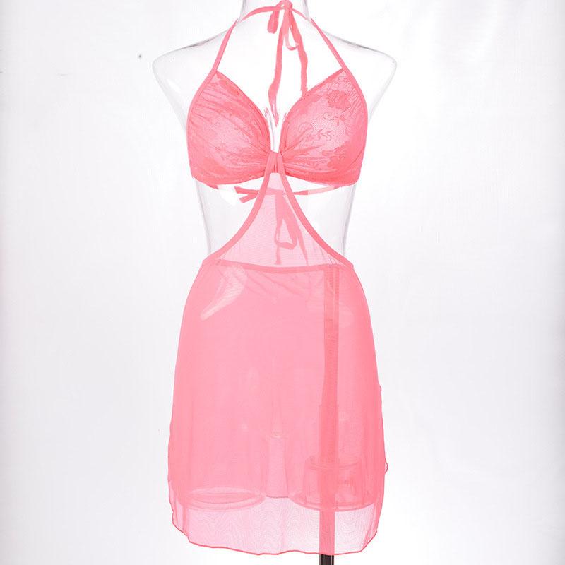 

Женское нижнее белье для сна Женское сексуальное женское нижнее белье с открытой спиной Короткий халат Платье-халат Пижамы One size розовый