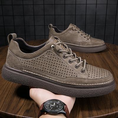 Mode Été Nouveau Cuir de Vache Creux Respirant et Antidérapant Chaussures Décontractées en Cuir Mode Classique Extérieur Homme Chaussures de Planche à Lacets