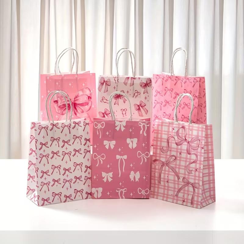 10 szt. Papierowa torba ręczna z nadrukiem słodkich kokardek Torba na prezenty Walentynki Zaręczyny Baby Shower Urodziny Dziewczynki Akcesoria