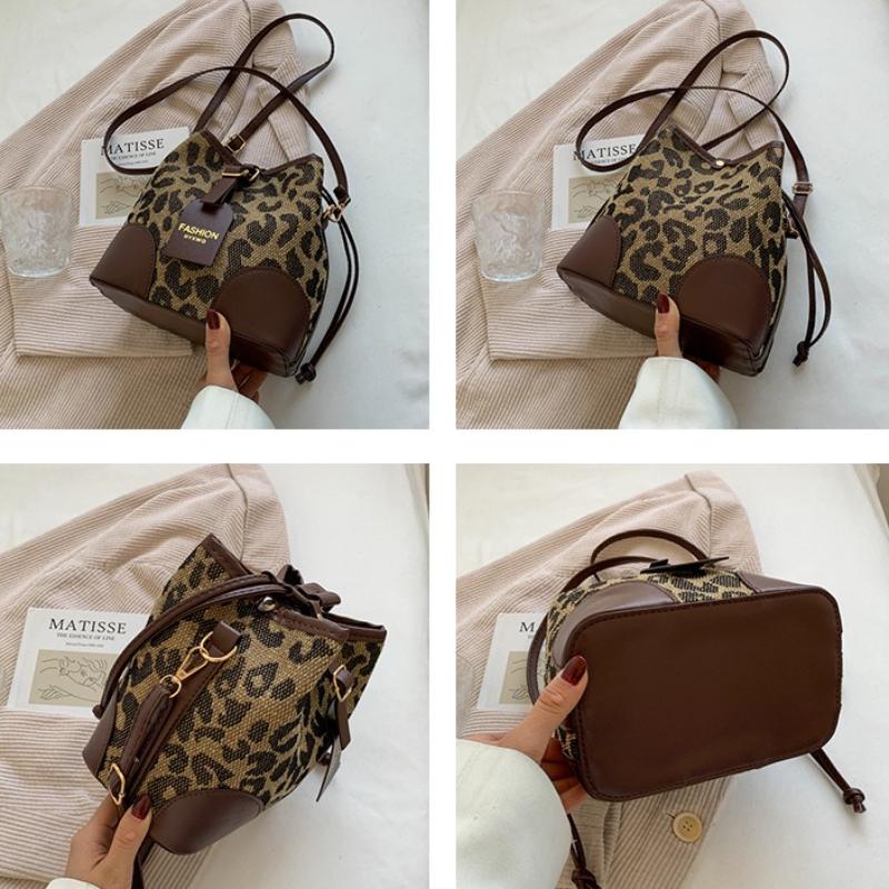 Retro Minimalist Crossbody Bag, Commuting Banquet Women's Bag, Fashi and Versatile Leopard Print Spliced Leather Shoulder Bags