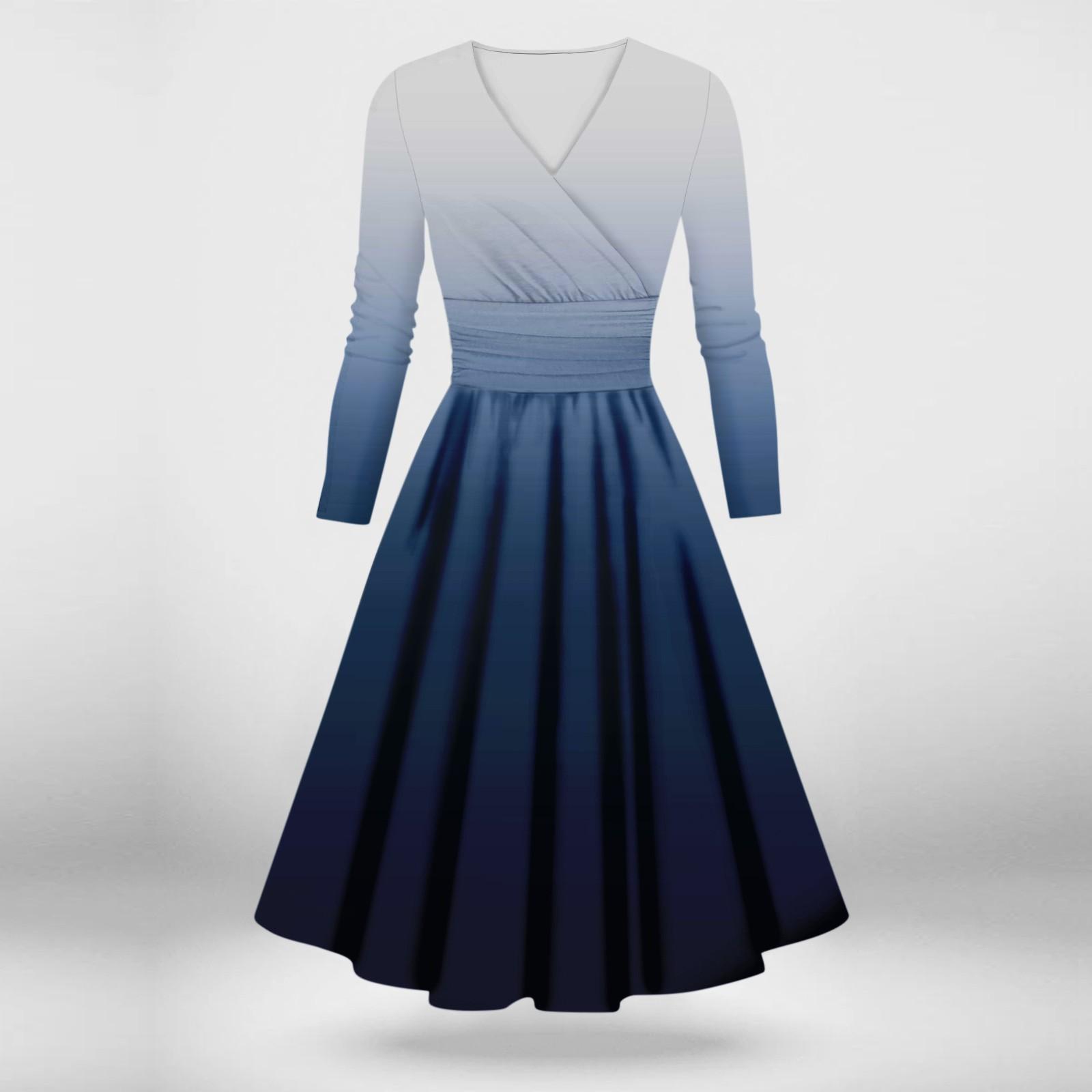 

Жіноча повсякденна та модна сексуальна сукня з довгими рукавами та V-подібним вирізом з градієнтним принтом S синій