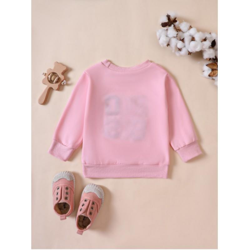 Mädchen Herbst Langarm Besticktes Buchstaben Sweatshirt Mittlere und Kleine Kinder Baumwolle Bequemes Pullover-Oberteil